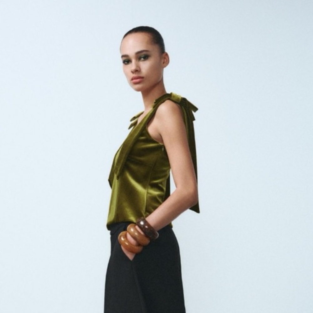 Zara Green Velvet Bows Corset Top S NWT